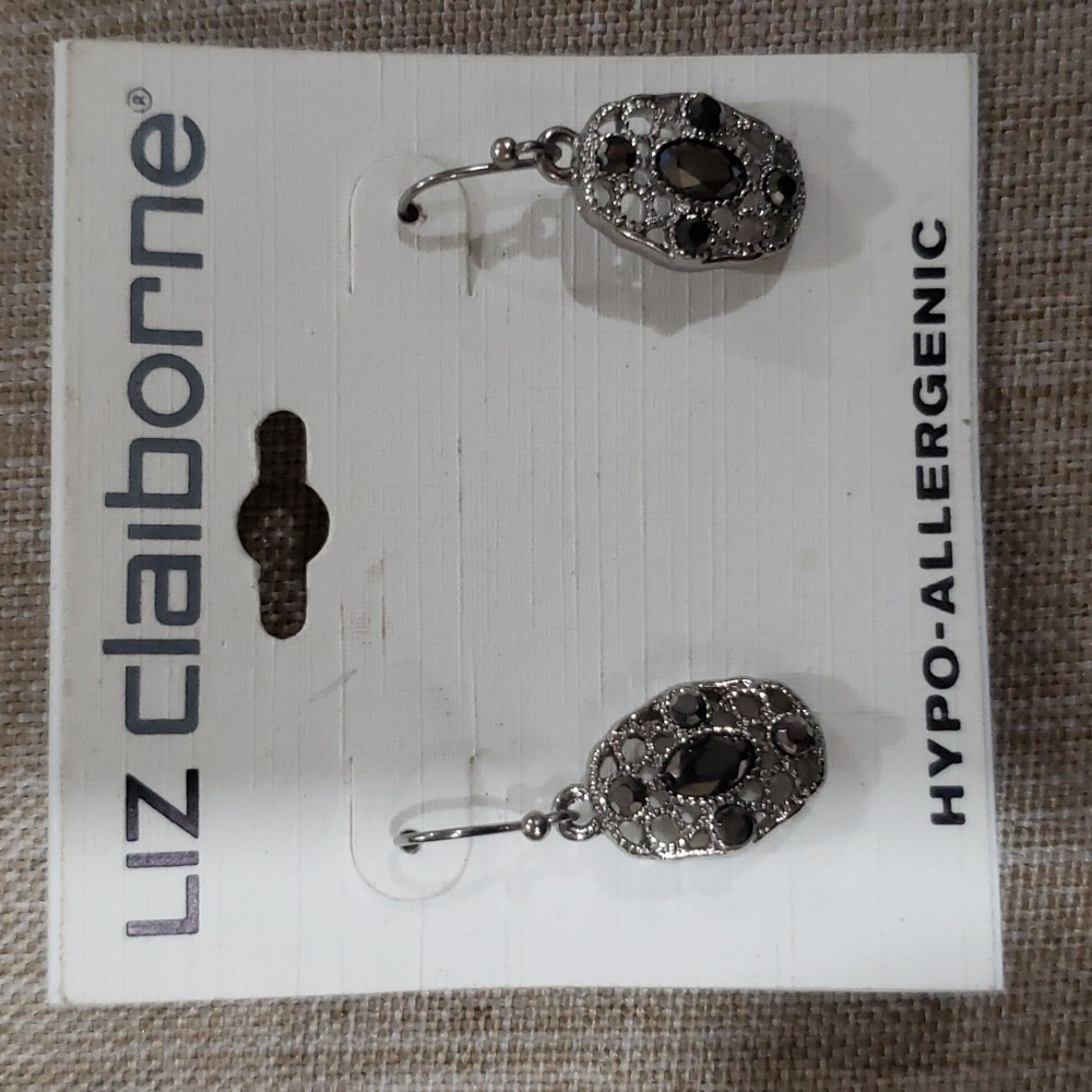 Liz Claiborne Black Crystal Rhinestone Drop Earrings